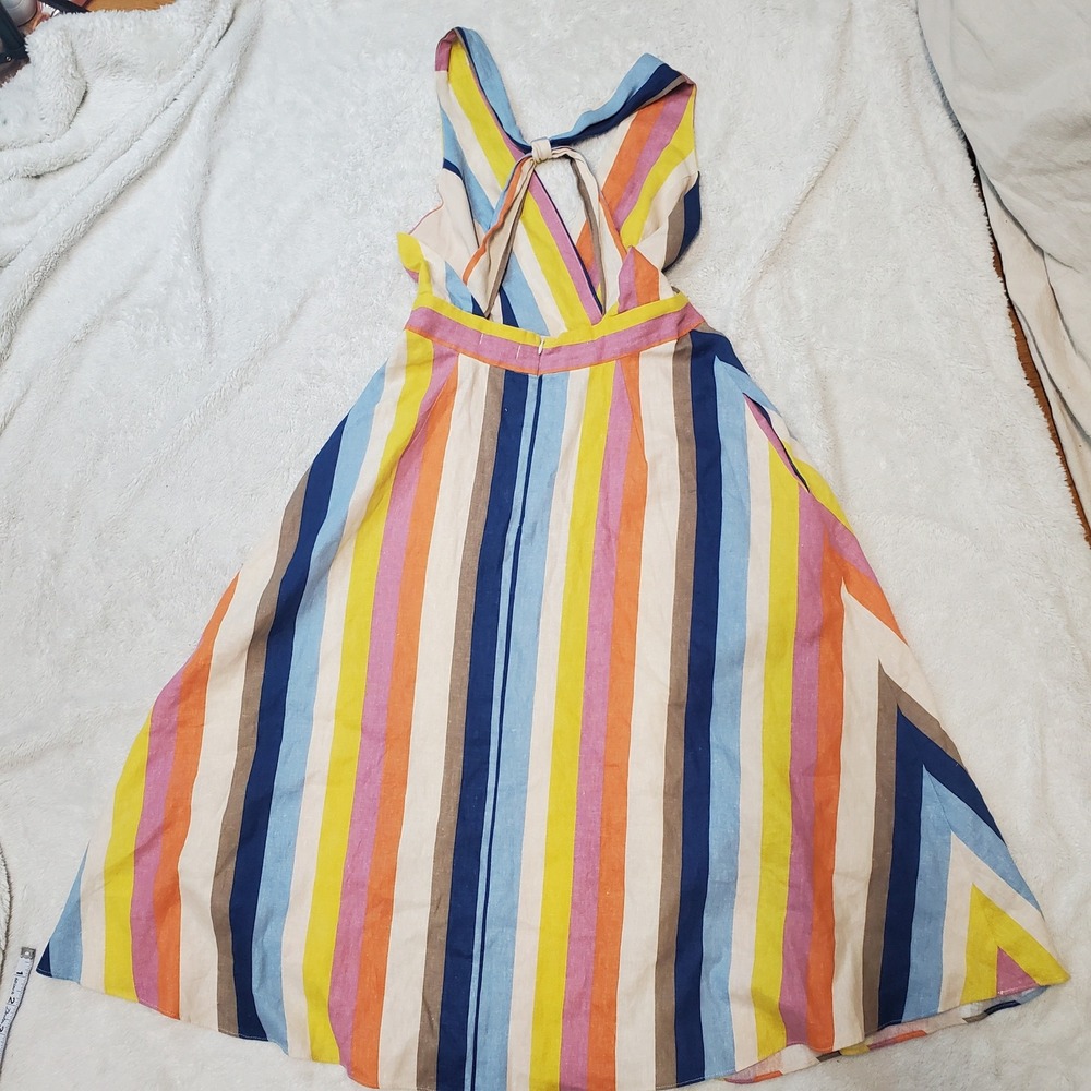 Gilli Rainbow Striped Halter Beach Sleeveless Linen Blend Maxi Dress Medium - Picture 5 of 10